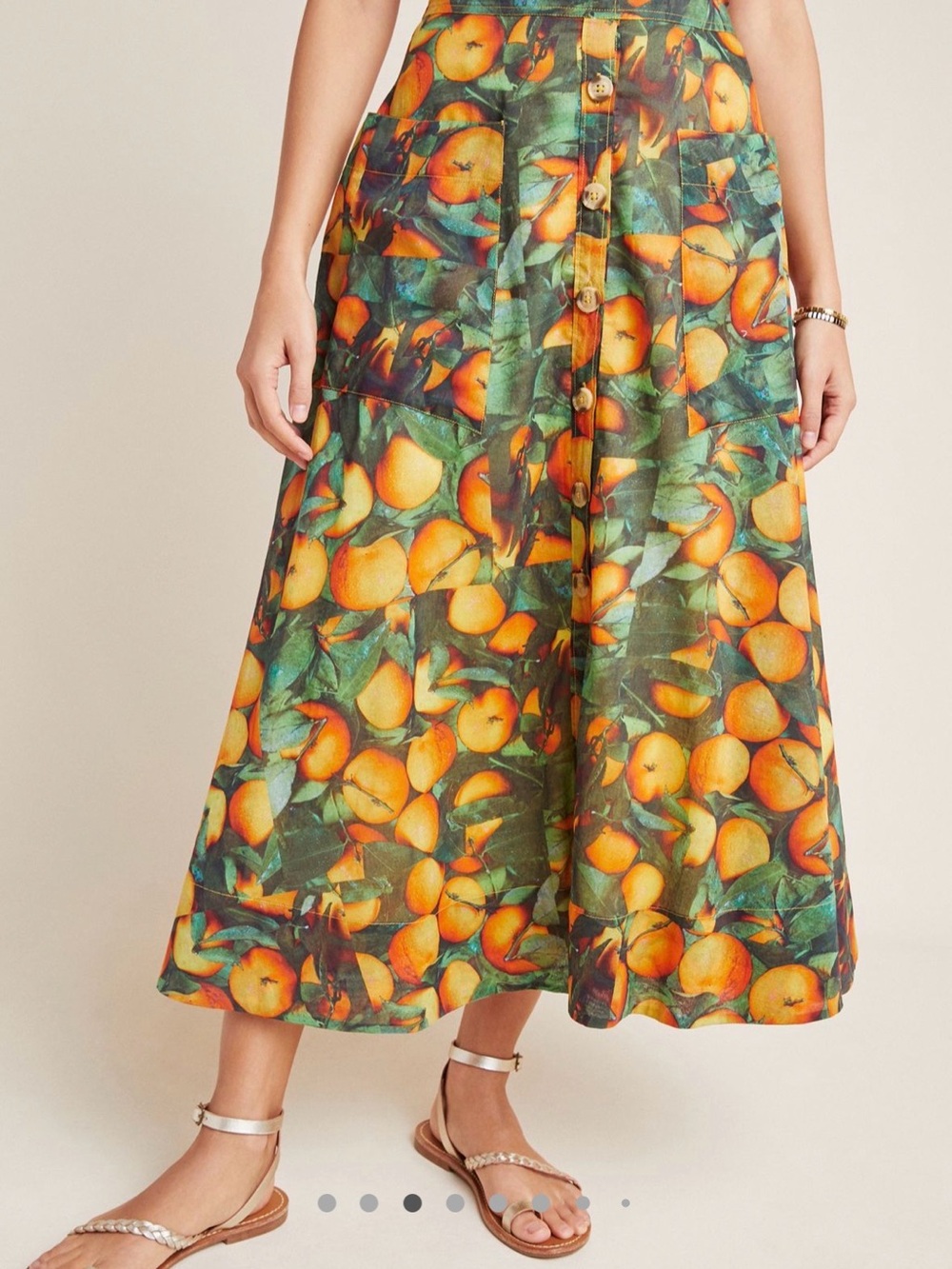 Maeve Button-Front Midi Skirt with Orange Fruit Print S